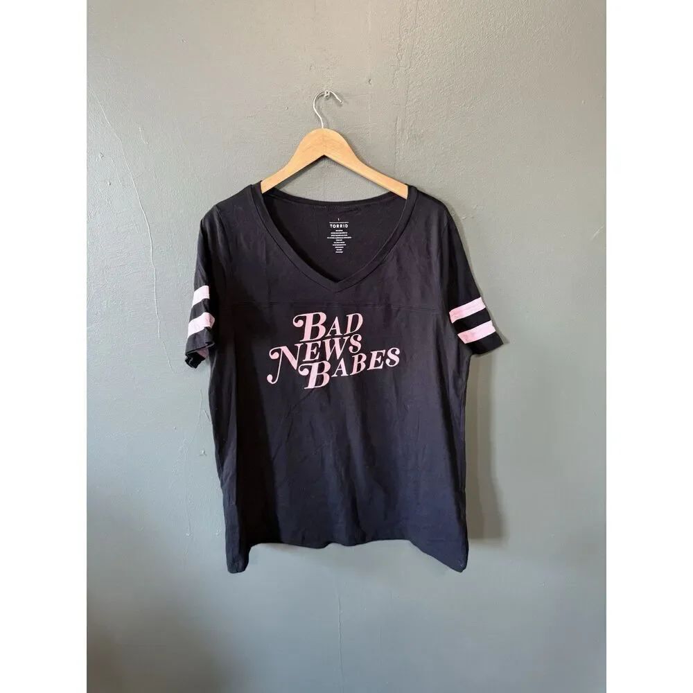 Torrid Womens Black Short Sleeve V-neck Bad News Babes Shirt Plus Size 1